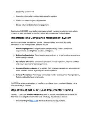 Iso 37301 Checklist.pdf ISO 37301 Lead Implementer Training – Master Compliance Management ...