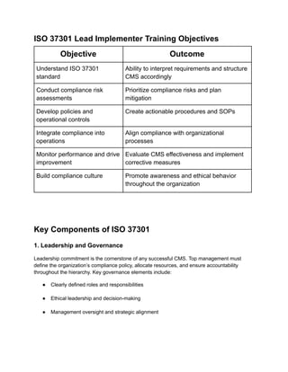 Iso 37301 Checklist.pdf ISO 37301 Lead Implementer Training – Master Compliance Management ...