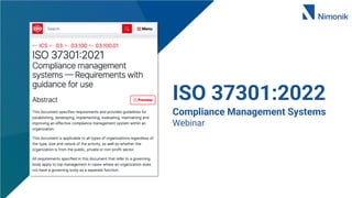 ISO 37301:2022
Compliance Management Systems
Webinar
 