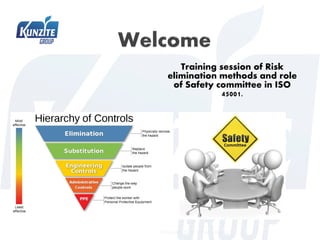 Training session of Risk
elimination methods and role
of Safety committee in ISO
45001.
PPT.KUNZITE.08 Version 00.2021
 