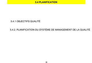 5.4 PLANIFICATION 5.4.1 OBJECTIFS QUALITÉ 5.4.2. PLANIFICATION DU SYSTÈME DE MANAGEMENT DE LA QUALITÉ 