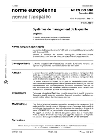 ISO 9001:2015 Systèmes de management de la qualité — Exigences | PDF