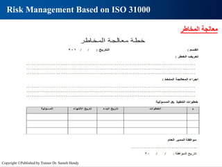 ‫المخاطر‬ ‫معالجة‬
Risk Management Based on ISO 31000
Copyright ©Published by Trainer Dr. Sameh Hendy
 