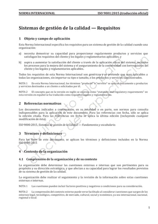 Iso 9001 2015 sistemas de gestión de la calidad | PDF