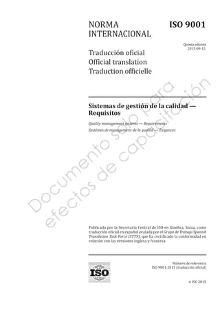 ISO 9001: 2015 sistemas de gestión de la calidad (5ta Edición) | PDF