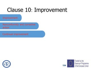 154
Clause 10: Improvement
Improvement
Nonconformity and corrective
action
Continual improvement
 