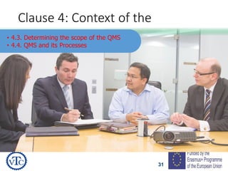 31
Clause 4: Context of the
Organization (3)• 4.3. Determining the scope of the QMS
• 4.4. QMS and its Processes
 