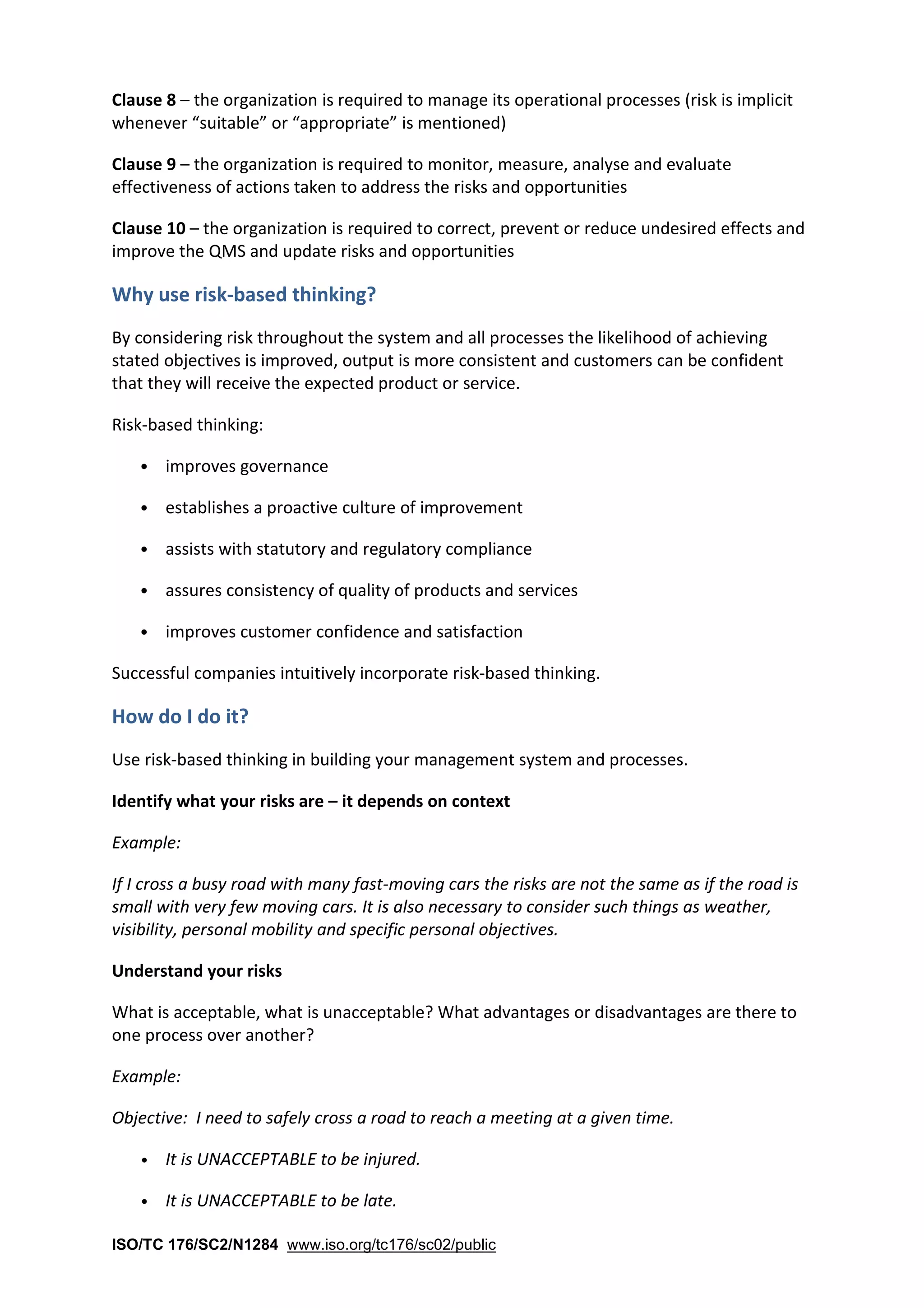 Unacceptable Risk Examples Iso9001 2015 and_risk | PDF