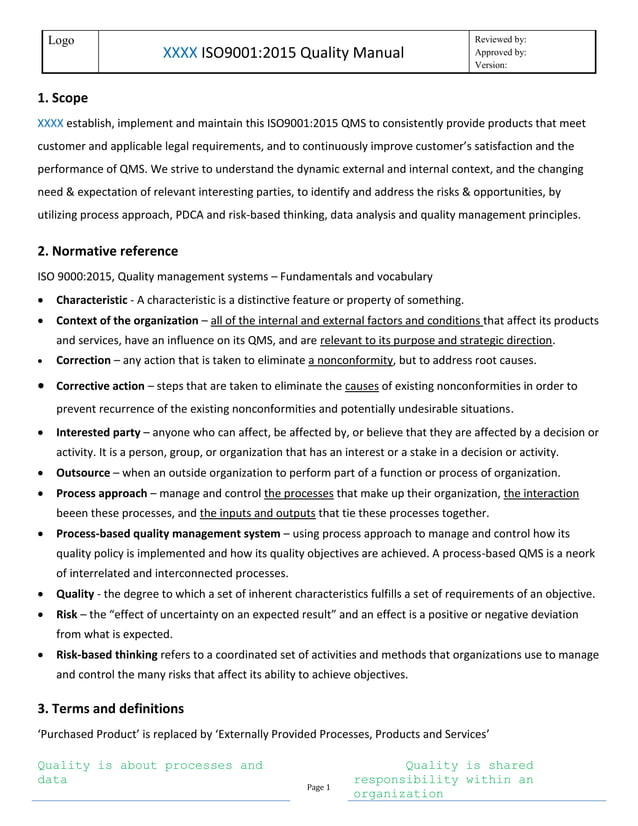 ISO9001 2015 Quality Manual template | PDF