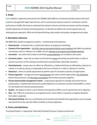 ISO9001 2015 Quality Manual template