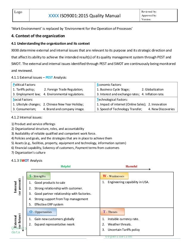 iso9001 2015 quality manual template quality policy format