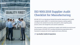 ISO 90012015 Supplier Audit Checklist with eAuditor Audits ...