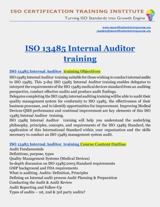 ISO 13485 training | ISO 13485 Internal Auditor Training | PDF