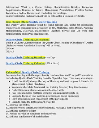 Quality Circle | Quality Circle Training | DOCX