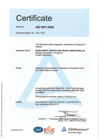 E&TB Iso 9001 certification
