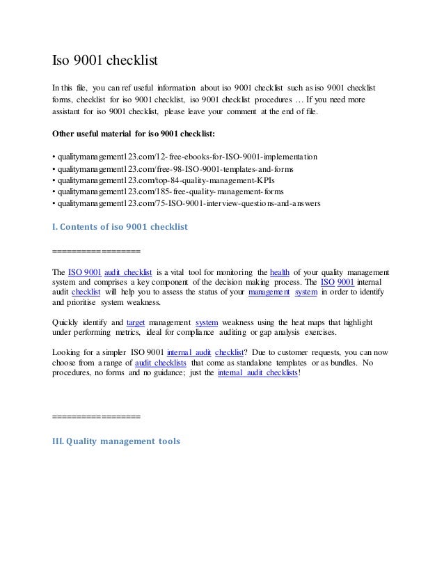 Iso 9001 internal audit form template format Iso 9001 internal audit form template format