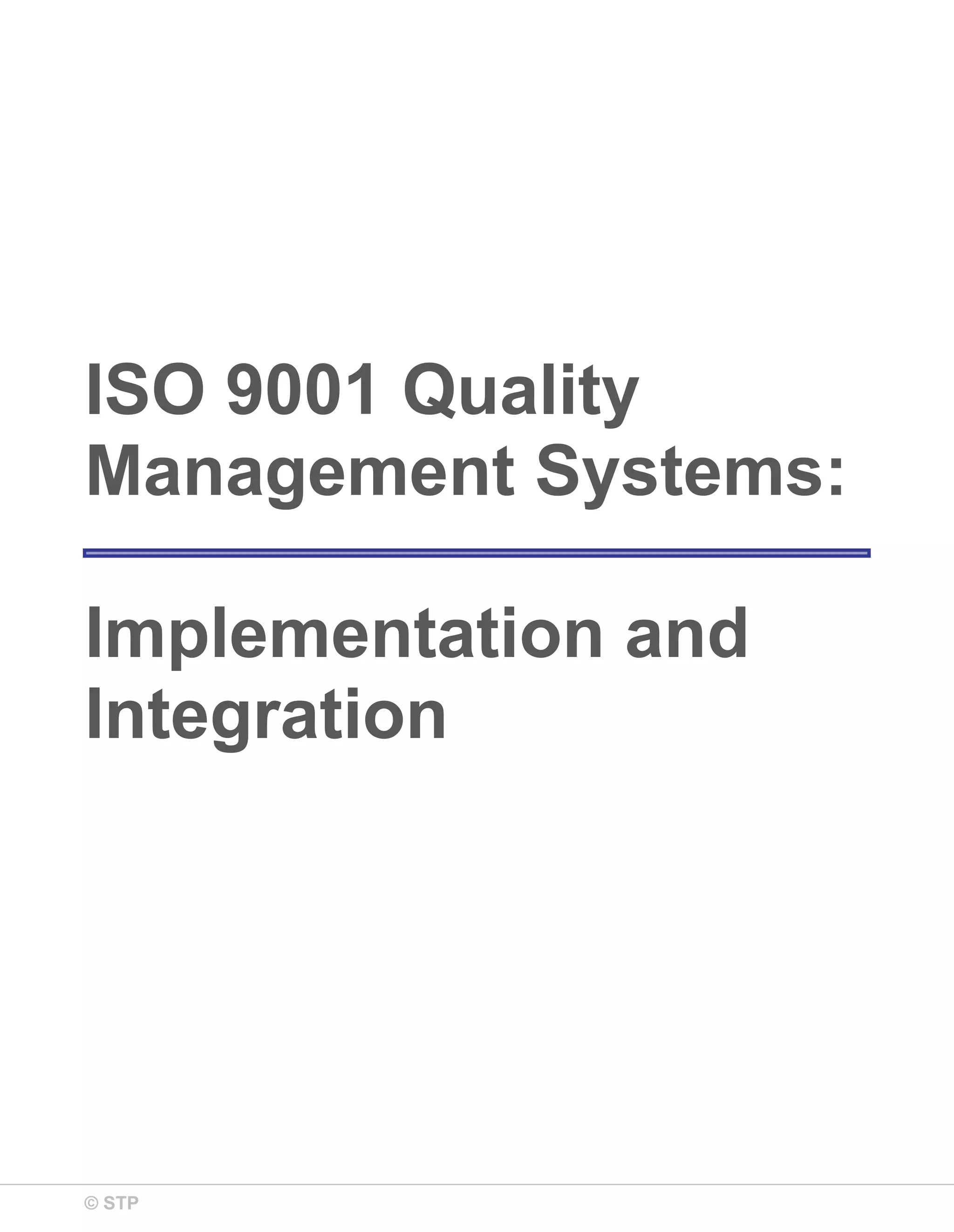 ISO 9001 Quality Management Systems: Implementation and Integration | PDF