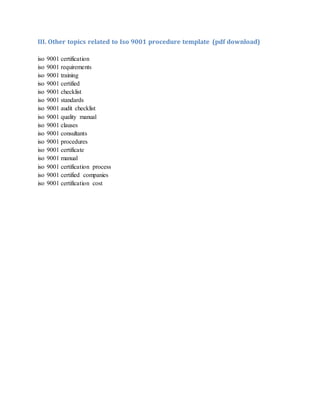 Iso 9001 procedure template