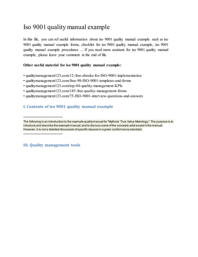 Iso 9001 quality manual example PDF