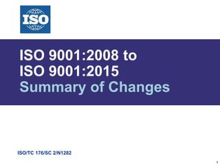 1
ISO/TC 176/SC 2/N1282
ISO 9001:2008 to
ISO 9001:2015
Summary of Changes
 