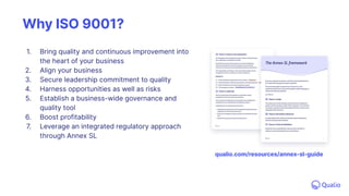 QUALIO.COM
Why ISO 9001?
1. Bring quality and continuous improvement into
the heart of your business
2. Align your busines...