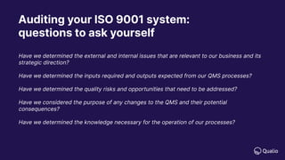 Auditing your ISO 9001 system:
questions to ask yourself
Have we determined the external and internal issues that are rele...