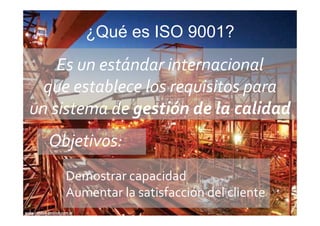 www.calidad‐gestion.com.ar
¿Qué es ISO 9001?
3www.calidad‐gestion.com.ar
Es un estándar internacional
que establece los re...