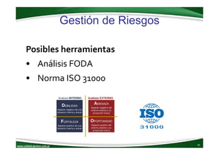 www.calidad‐gestion.com.ar
Gestión de Riesgos
70www.calidad‐gestion.com.ar
Posibles herramientas
• Análisis FODA
• Norma I...