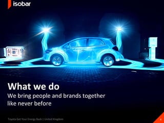 Toyota Get Your Energy Back | United Kingdom What we do We bring people and brands together like never before 