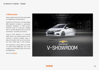 V-Showroom
Isobar created a first of its kind mixed-reality
car dealership for General Motors.
Dubbed the V-Showroom, the ...
