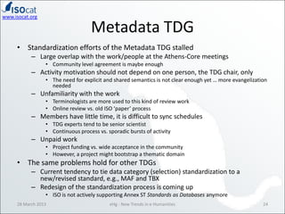 www.isocat.org

                                   Metadata TDG
     • Standardization efforts of the Metadata TDG stalled...