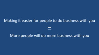 Making it easier for people to do business with you

                        =
   More people will do more business with you
 
