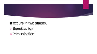 It occurs in two stages.
Sensitization
Immunization
 