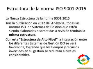 Anexo SL
• ¿Qué es el Anexo SL?
• El Anexo SL es un documento publicado a finales del
2012, que está teniendo gran impacto...