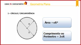 1 – CÍRCULO / CIRCUNFERÊNCIA
Geometria Plana
 