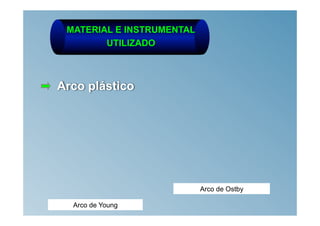 MATERIAL E INSTRUMENTAL
        UTILIZADO



Arco plástico




                           Arco de Ostby

  Arco de Young
 