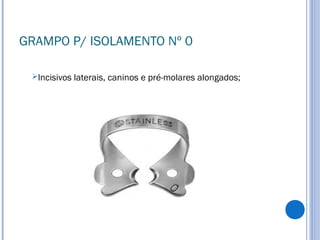 GRAMPO P/ ISOLAMENTO Nº 0
Incisivos laterais, caninos e pré-molares alongados;
 