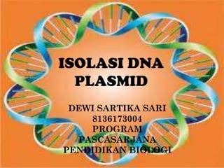 ISOLASI DNA PLASMID
ISOLASI DNA
PLASMID
DEWI SARTIKA SARI
8136173004
PROGRAM
PASCASARJANA
PENDIDIKAN BIOLOGI
 