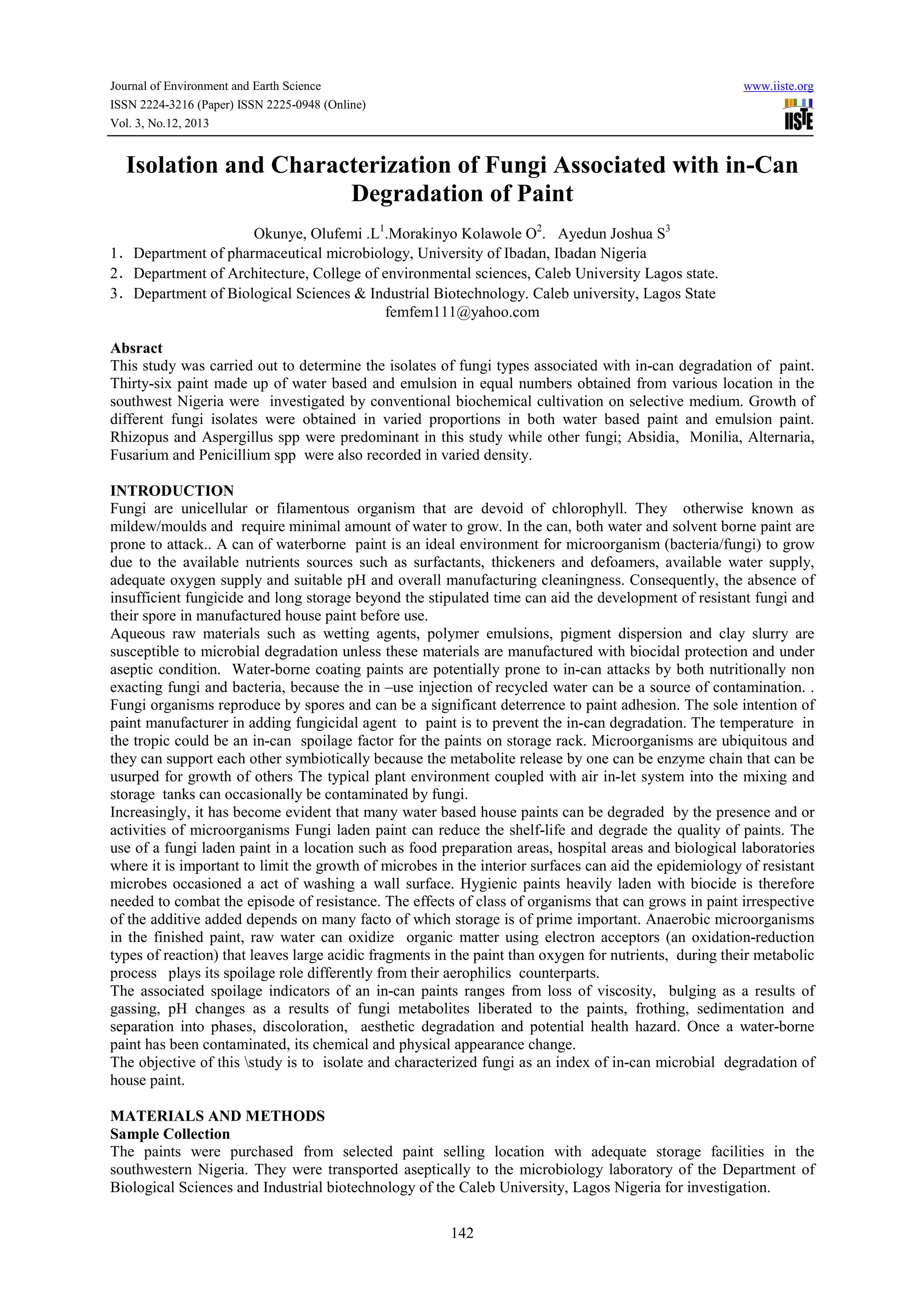 Isolation and characterization of fungi associated with in can ...
