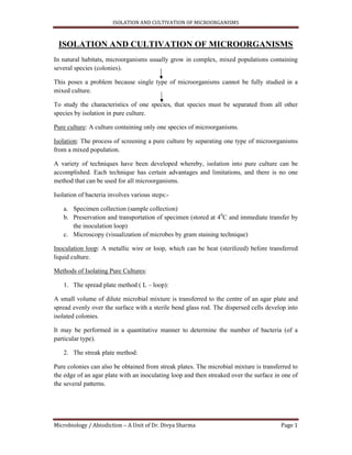 Isolation and Cultivation of Microorganisms | PDF