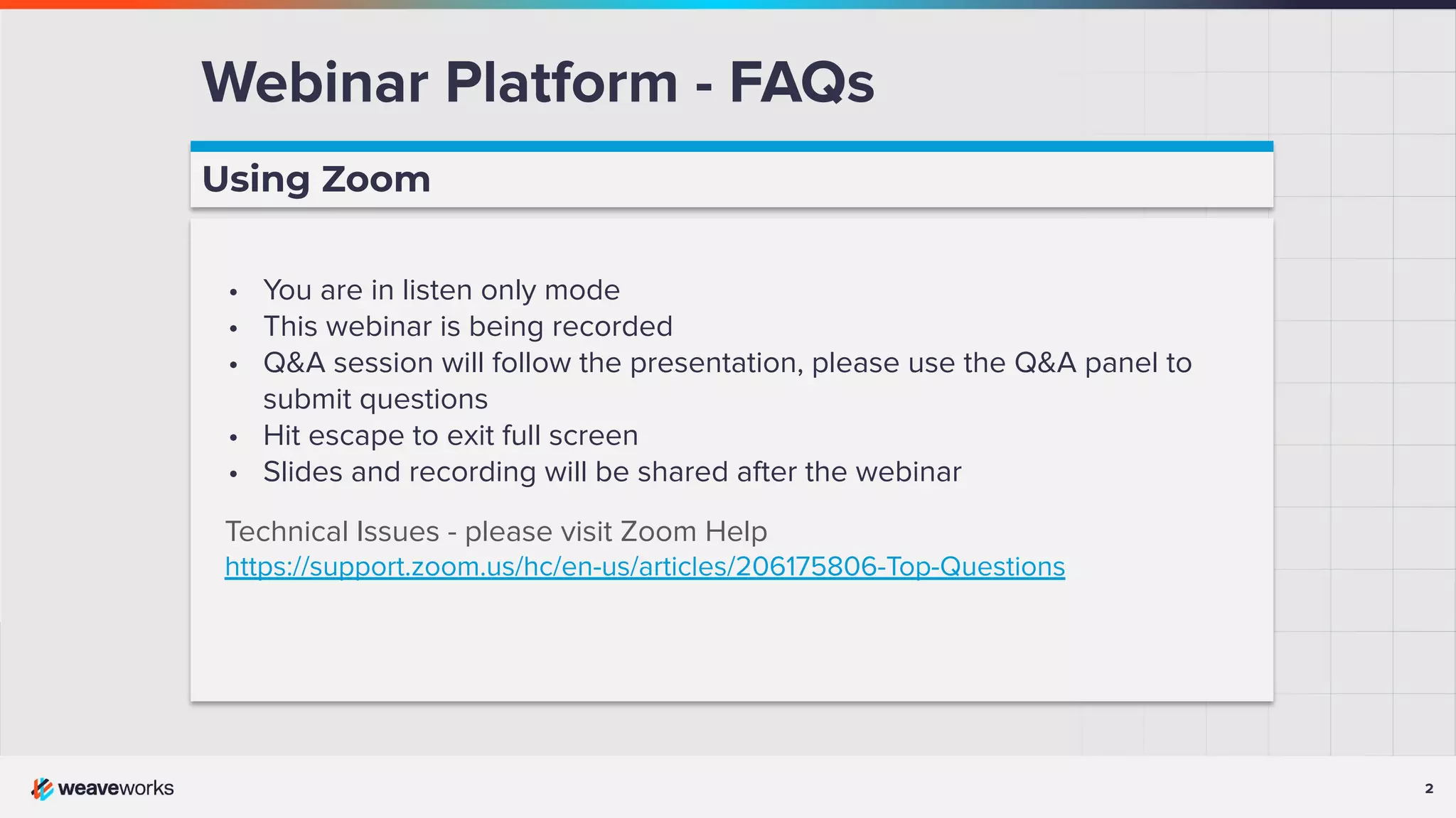 2 2 Webinar Platform - FAQs Using Zoom • You are in listen only mode • This webinar is being recorded • Q&A session will follow the presentation, please use the Q&A panel to submit questions • Hit escape to exit full screen • Slides and recording will be shared after the webinar Technical Issues - please visit Zoom Help https://support.zoom.us/hc/en-us/articles/206175806-Top-Questions 