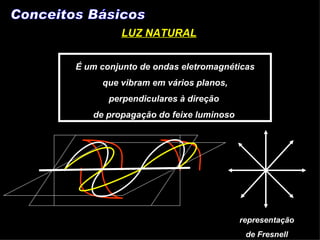 Conceitos Básicos LUZ NATURAL É um conjunto de ondas eletromagnéticas que vibram em vários planos, perpendiculares à direção  de propagação do feixe luminoso  representação de Fresnell 