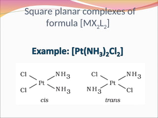 Square planar complexes of
formula [MX2L2]
 