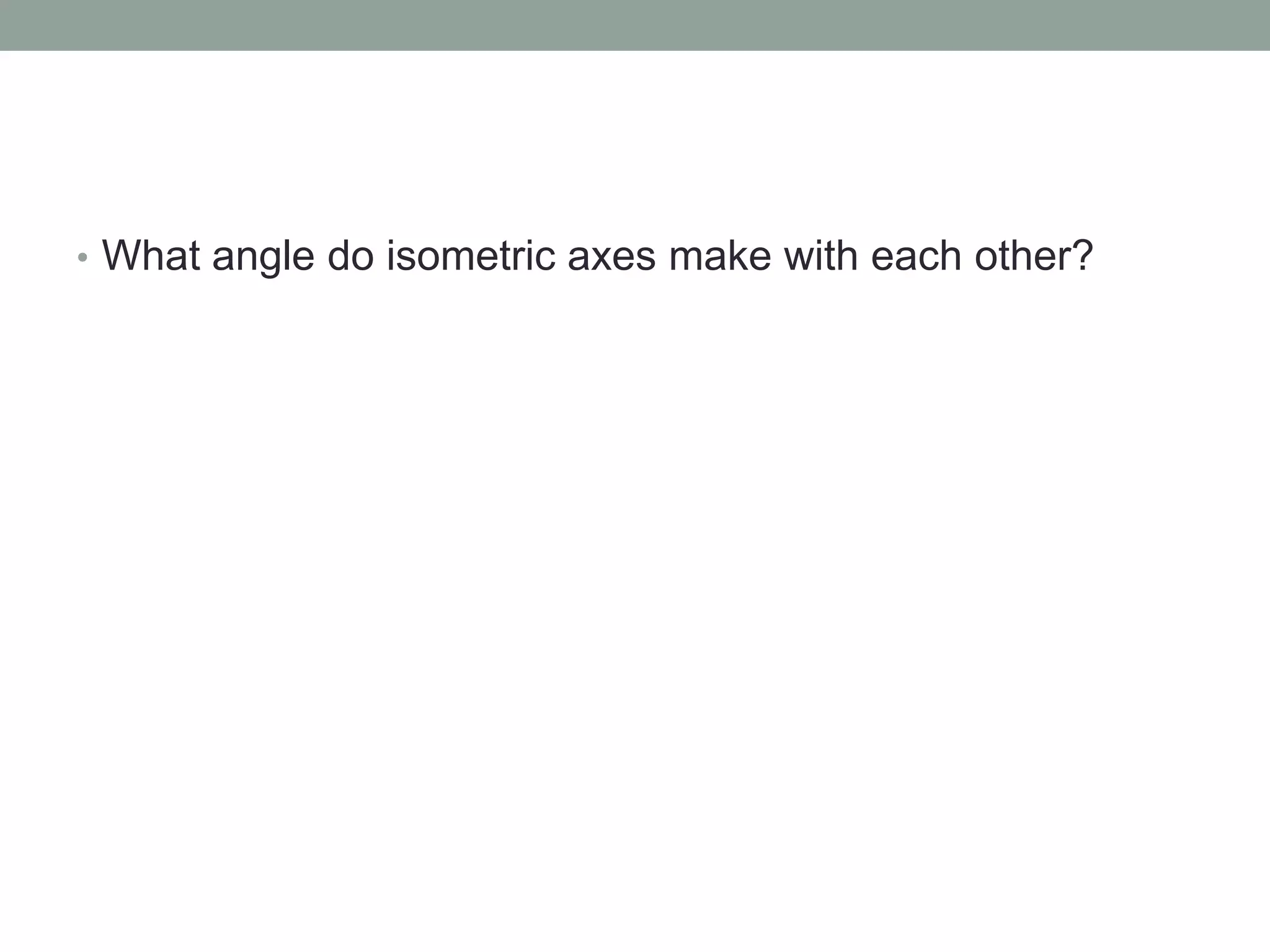 • What angle do isometric axes make with each other?