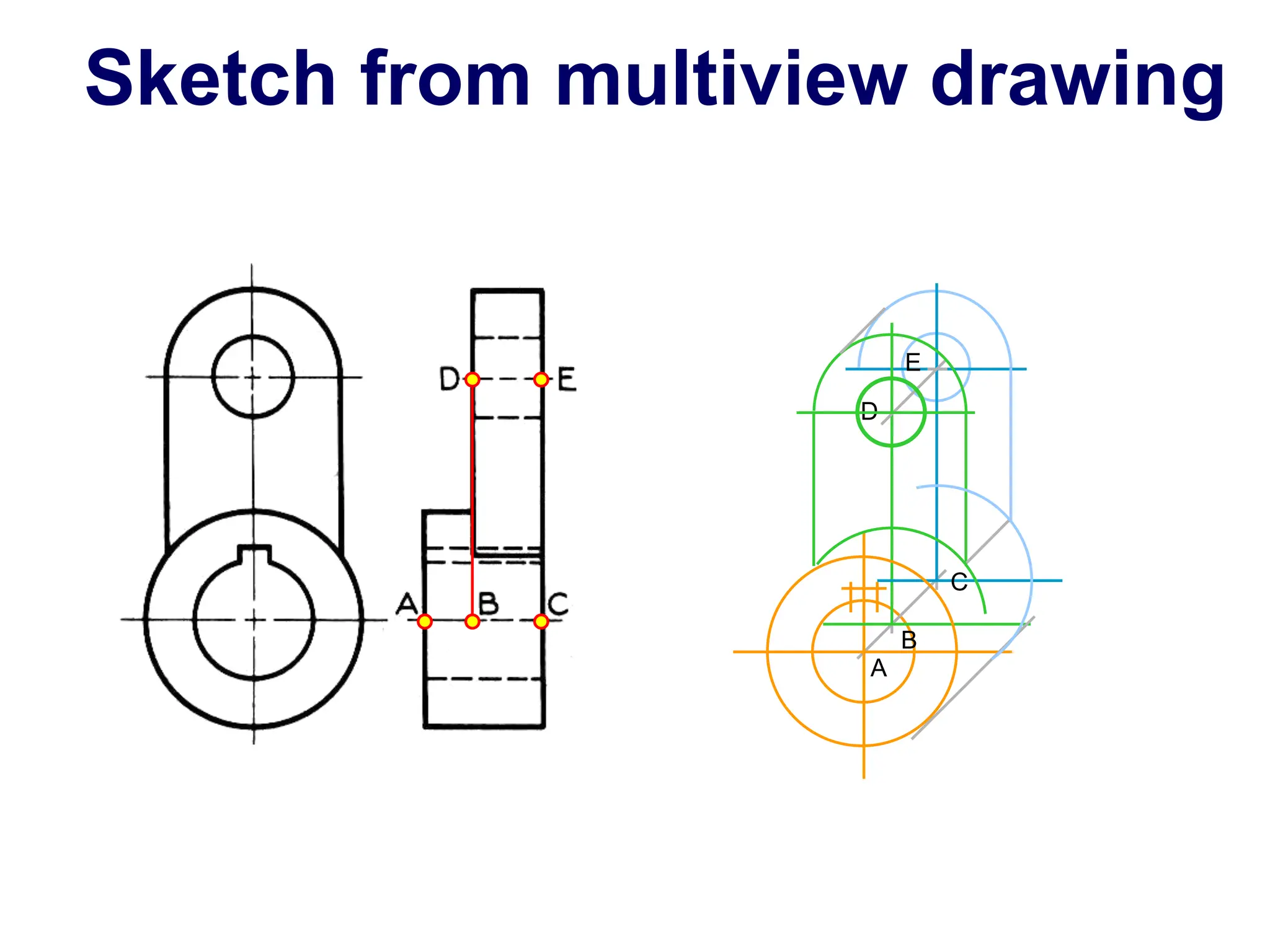 A
B
D
E
C
Sketch from multiview drawing
 