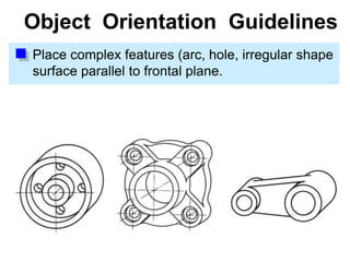 Object Orientation Guidelines
Place complex features (arc, hole, irregular shape
surface parallel to frontal plane.
 