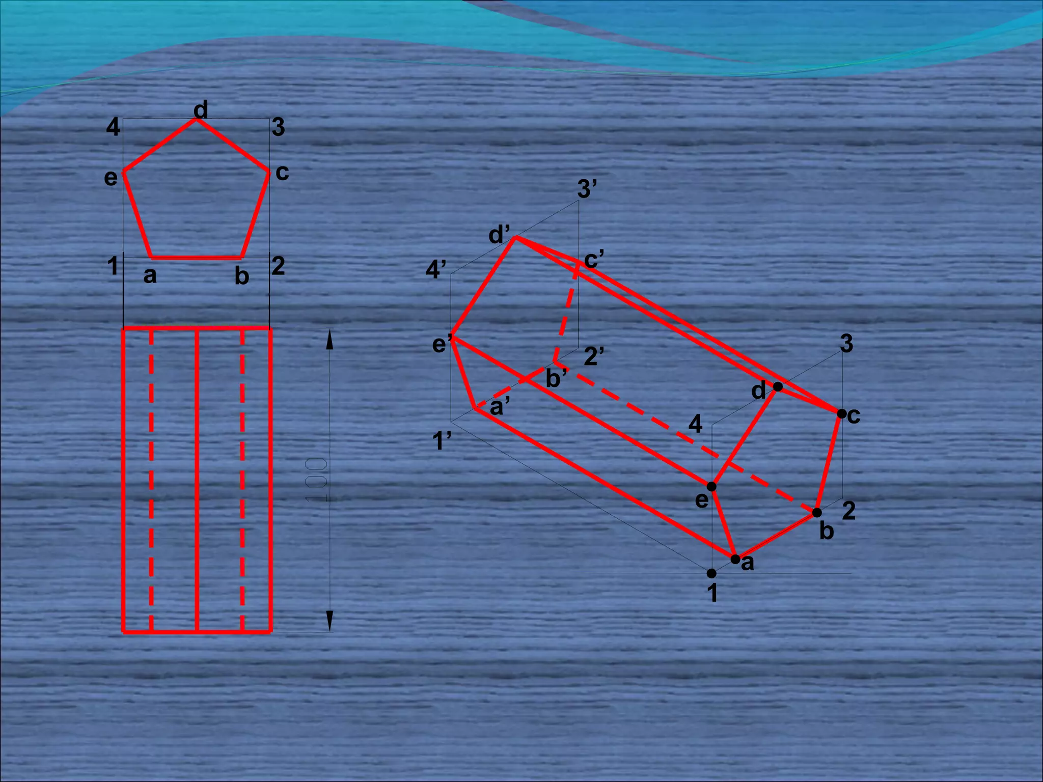 d
4           3
e           c
                               3’
                     d’
1 a                            c’
          b 2   4’

                e’                                  3
                               2’
                          b’                d
                     a’                             c
                                    4
                1’

                                    e               2
                                                b
                                            a
                                        1
 