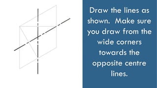 Draw the lines as
shown. Make sure
you draw from the
wide corners
towards the
opposite centre
lines.