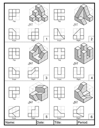 Isometric Practice Drawing from Orthgraphic | PDF