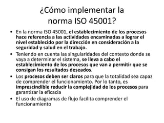 Determinación de procesos
• Dentro de la ISO 45001 se consideran ciertos procesos (cont.):
• Eliminar peligros y reducir r...